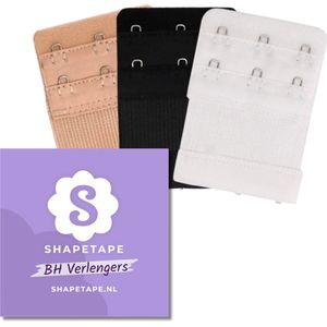 BH verlengstuk 2 haaks - 3Pack zwart, wit, beige - BH accessoires - Beha verlenger - Bra Extender - BH clip - BH Verlenger - Shapetape