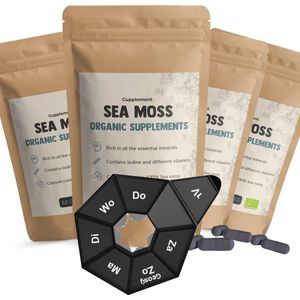 Cupplement - 4 Zakken Sea moss 60 Capsules - Inclusief Pillendoos - Biologisch - 500 MG Per Capsule - Superfood - Supplementen - Geen Gel of Irish Moss - Zee Mos- Vitamines - Mineralen - Zeewier - Seamoss