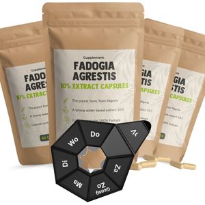 Cupplement - 4 Zakken Fadogia Agrestis 60 Capsules - Gratis Pillendoos - 10% Extract - 500 MG Per Capsule - Superfood