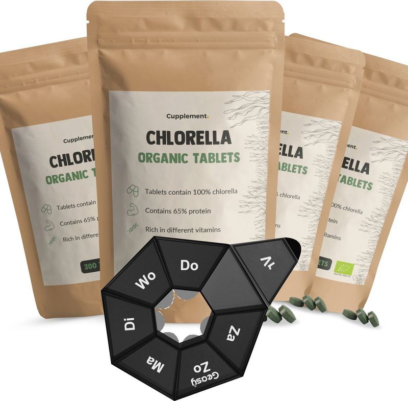 Cupplement 1200 Chlorella Tabletten Biologisch 3+1 zak gratis - Geen Poeder of Vlokken - Supplement - Superfood - Spirulina - Chlorela - Alg - Algen - Blauw - Spirilina