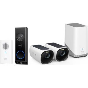 eufy - eufyCam 3 Set - Draadloze Camera's met Zonnepaneel en eufy E340 - Video Deurbel - Accu - Zwart