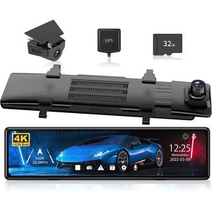 RedTiger T27 Spiegel Dashcam voor auto - Ultra 4K & 1080P - Voor en Achter Camera - WiFi en GPS - 12 Inch met App - Sony Camerasysteem - Nachtzicht - Parkeerbewaking - met Parkeerhulp - G Sensor - Loop opname - Full HD