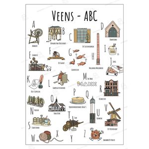 4x ABC ansichtkaart Veenendaal - 10,5 x 14,8 cm (A6) - Een unieke ansichtkaart met herkenbare en handgetekende illustraties van Veenendaal