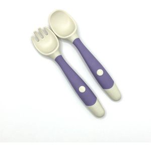 Hypify® | Buigbare Vork & Lepel | Siliconen | Buigbaar | Veilig voor kinderen | Veilig materiaal | Paars | Speels eten!