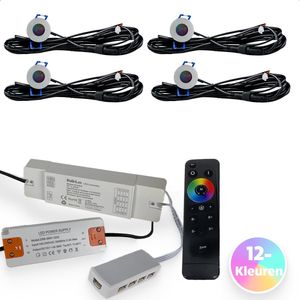 TrueLED Compact RGB Silver - Inbouw Kleur LED Spot Dimbaar voor Overkapping - IP65 Verlichting voor Veranda - Complete set van 4 LED Spots