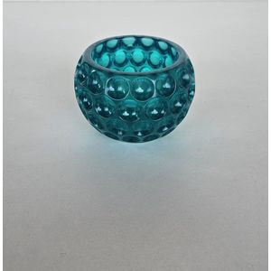 Aqua theelichthouder van Epoxy, rondjes motief, incl. theelicht - Ø8x6cm - waxinelichtje - Epoxy