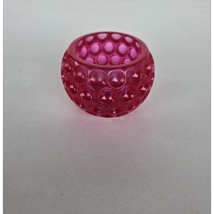 Roze theelichthouder van Epoxy, rondjes motief, incl. theelicht - Ø8x6cm - waxinelichtje - Epoxy