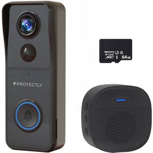 Protectly - Slimme Draadloze Video Deurbel Met Camera - 4K Ultra HD - Waterdicht - Incl. 64GB SD