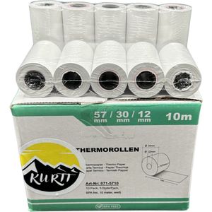KURTT - 100 rollen! Premium Thermo-kassarollen, 57 mm x 30 mm x 12 mm - wit - voor epos-kwitanties of creditcard - kassabonrollen - kassa rollen pinrollen -thermopapier - bpa vrij - thermoprinter - kassabon