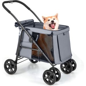 Trendmix Opvouwbare XL Hondenbuggy Met Ademend Gaas En Opbergvakken - Voor Honden En Katten Tot 40 kg - 106 x 63 x 103 cm Grijs