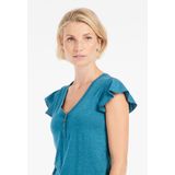 Protest - PRTKayla - T-shirt - Surfing Blue - Korte Mouwen - V-hals - Knoopsluiting