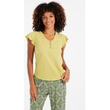 Protest - PRTKayla - T-shirt - Sour Green - Dames - Korte Mouwen - V-hals - Knoopsluiting