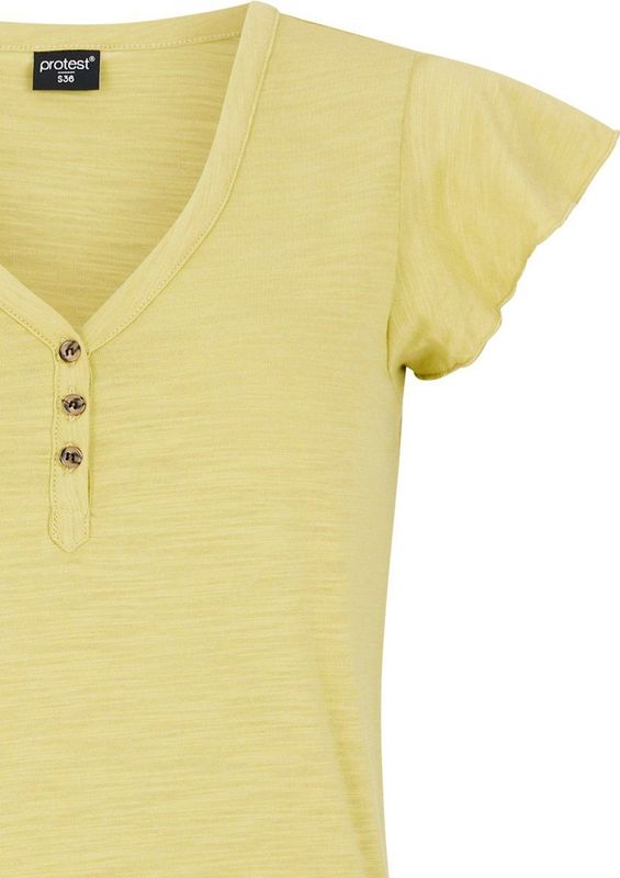 Protest - PRTKayla - T-shirt - Sour Green - Dames - Korte Mouwen - V-hals - Knoopsluiting
