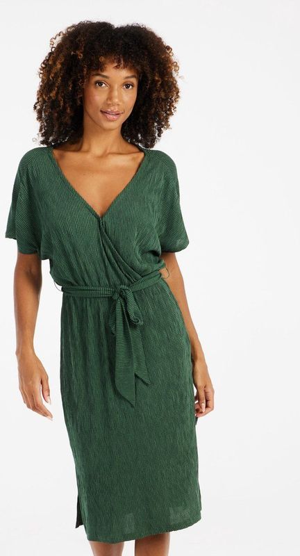 PRTNadia - Midi-Jurk - Zwart - Korte Mouwen - Elastische Stof