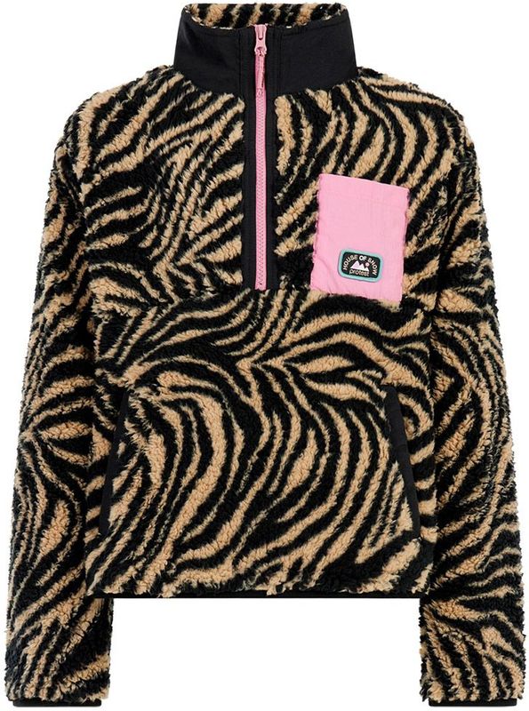 Protest - PRTDenica JR - Teddy Fleece Trui - Camel/Zwart - 1/4 Zip