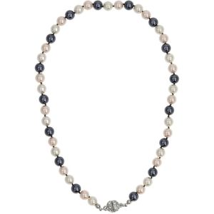 Behave Handgeknoopte parelketting met bolvormige magneetsluiting met steentjes