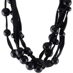 Behave Ketting zwart lint met kralen 46 cm