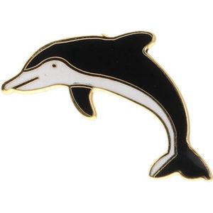 Behave - Broche dolfijn zwart wit emaille - Klassieke dierenstijl
