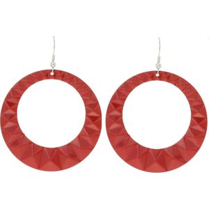 Behave - Oorhangers Dames - Grote Rond Oorbellen - Rood - Diameter 6 cm