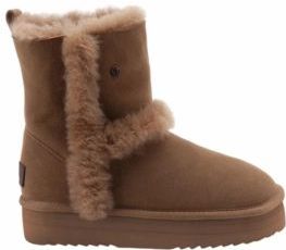 Warmbat - Kangaroo Suede Kuitlaarzen - Camel - Merinowol - Plateau