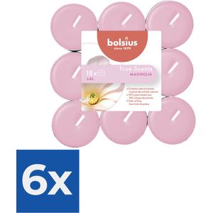 Bolsius - Geurtheelichtjes 'True Scent' - 18 stuks- 4 branduren per theelichtje- magnolia - Voordeelverpakking 6 stuks