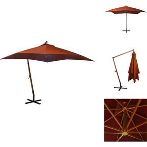 vidaXL zweefparasol terracotta 300x300 cm - houten paal - waterdicht - uv-bestendig - Parasol