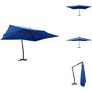 vidaXL Zweefparasol Azuurblauw 400x300 cm - UV-beschermend polyester - Massief hardhouten frame - Parasol