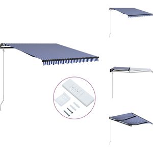 vidaXL Zonwering - Automatisch uittrekbaar - 350 x 250 cm - Roestbestendig aluminum frame - Waterbestendig - anti-UV stof - Inclusief afstandsbediening - Kleur- blauwe/witte stof - grijs frame - Vensterzonwering