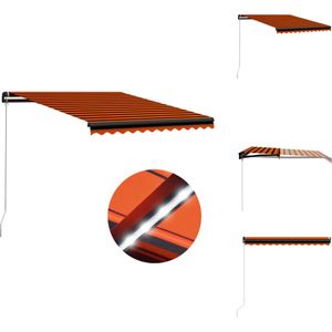 vidaXL Zonwering - 300 x 250 cm - Water- en vuilafstotend - Inclusief LED-strip - Batterijcapaciteit 2.200mAh - Montage vereist - Oranje en bruine stof - Vensterzonwering