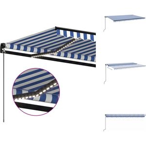vidaXL Uitschuifbare Luifel - Uitschuifbare Luifels - Uittrekbare Luifel - Uittrekbare Luifels - Luifel handmatig uittrekbaar met LED 500x350 cm blauw en wit