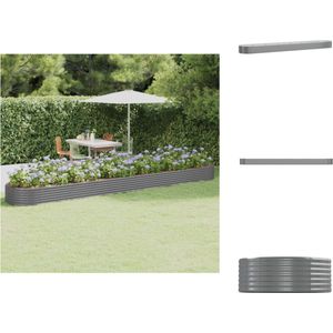 vidaXL Ovale plantenbak - grijs gepoedercoat staal - 544x100x36 cm - Bloempot