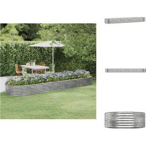 vidaXL Ovale plantenbak - Gepoedercoat staal - 396 x 100 x 36 cm - Zilver - Bloempot