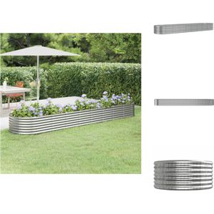 vidaXL Ovale Plantenbak - 368 x 80 x 36 cm - Stalen Frame - Zilver - Bloempot