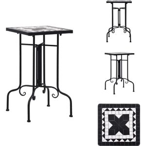 vidaXL Mozaïek Bijzettafel - 35x35x56 cm - Weerbestendig - Zwart/Wit - IJzer en Keramiek - Plantenrek