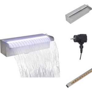vidaXL Zwembadfontein - Zwembadfonteinen - Zwembad Fontein - Zwembad Fonteinen - Zwembadwaterval met LED's rechthoekig 30 cm roestvrij staal