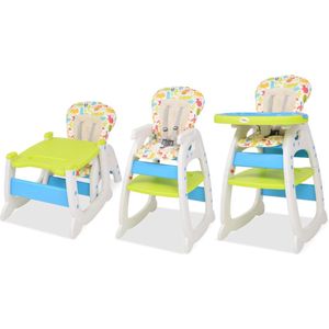 vidaXL Kinderstoel - 3-in-1 verstelbaar - Blad en 5-punts veiligheidsharnas - Comfortabel en interactief - Blauw - Groen - Wit - Kunststof en stoffen kussen - 72x62.5x106cm - Kinderstoel