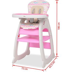 vidaXL Kinderstoel - 3-in-1 verstelbaar met blad - roze en wit - 72 x 62.5 x 106 cm - Kinderstoel