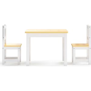 vidaXL Kindertafel- En Stoelenset - Kindertafel- En Stoelensets - Kindertafel - Kindertafels - 3-delige Kindertafel- en stoelenset MDF wit en beige