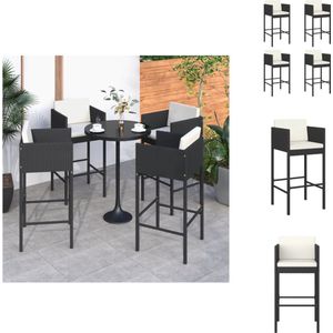 vidaXL Barkruk - Barkrukken - Barstoel - Barstoel - Barkrukken 4 st met kussens poly rattan zwart