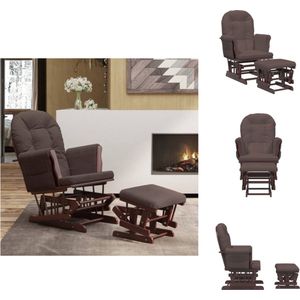 vidaXL Schuifstoel met kruk - Relaxstoel en voetenbank - Trendy design - 70x72x107cm - Massief rubberwood - Bruin - 110kg draagvermogen - Schommelstoel