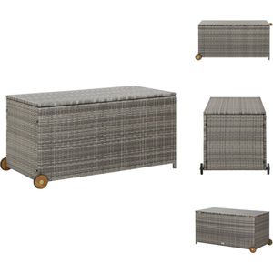 vidaXL Opbergbox - Poly Rattan - Lichtgrijs - 120x65x61 cm - Met Handvat en Wielen - Opberger