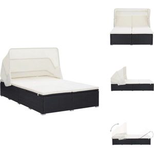 vidaXL Ligbed - PE-rattan - 194x120.5x110 cm - zwart - crèmewit kussen - Ligbed