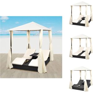 vidaXL Ligbed voor 2 personen - Rattan - Luxe design - Waterbestendig - Gepoedercoat stalen frame - Inclusief kussens en gordijnen - Kleur- zwart - Afmetingen- 197 x 140 x 250 cm - vidaXL - Ligbed