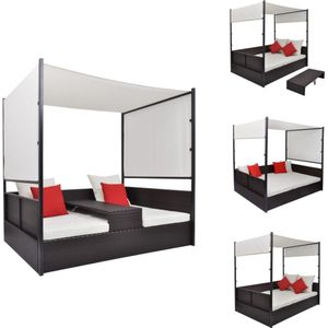 vidaXL Tweepersoons Ligbed - Tweepersoons Ligbedden - Buitenbed - Buitenbedden - Tuinbed met luifel 190x130 cm poly rattan bruin