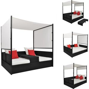 vidaXL Tweepersoons Ligbed - Tweepersoons Ligbedden - Buitenbed - Buitenbedden - Tuinbed met luifel 190x130 cm poly rattan zwart
