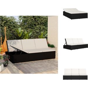 vidaXL Poly Rattan Loungebed/Bank - 2-in-1 - Zwart/Crèmewit - 200x121x87 cm - Verstelbare rugleuning - Gemakkelijk te reinigen - Ligbed