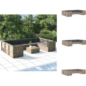 vidaXL Loungeset Grijs - PE-rattan - Staal - Hoekbank- 54 x 54 x 24.5/38/50/55 cm - Middenbank- 54 x 54 x 55 cm - Comfortabel - Tuinset