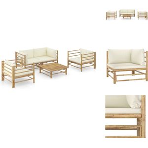 Vidaxl - 5-tlg. Garten-Lounge-Set mit Cremeweißen Kissen Bambus - Bambus Lounge Set - Gartenmöbel - Esstisch - Gartentisch - Loungeset