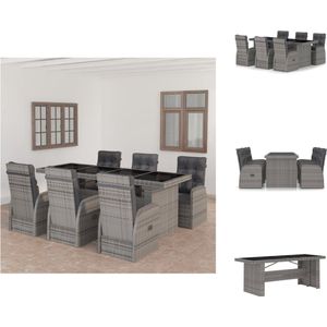 vidaXL Complete Dining Set - Poly Rattan - Grey - 240x90x74cm - Adjustable Chairs - Tuinset