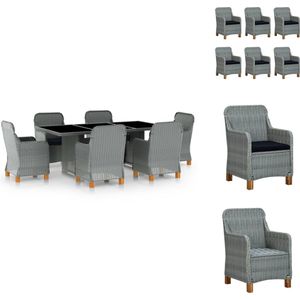 vidaXL Eethoek Voor Buiten - Eethoeken Voor Buiten - Tuintafel En Stoel - Tuintafels En Stoelen - 7-delige Tuinset met kussens poly rattan lichtgrijs